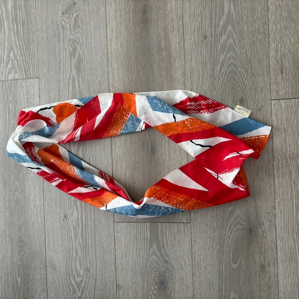 Vintage 90s Avon Japan Multicolor Abstract‎ Print Artsy Retro Scarf 9.5x53.5